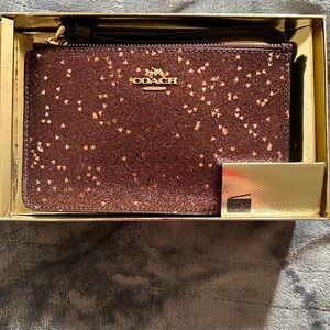 Coach Small Wristlet Heart Glitter Raspberry Maroon F39132